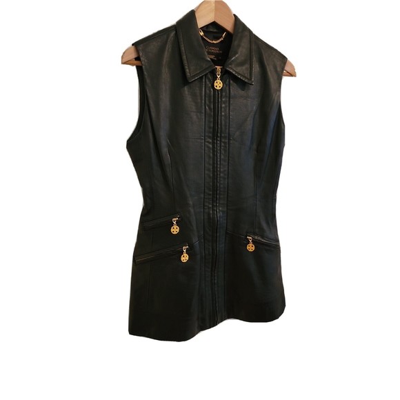 CLASSIQUES for NORDSTROM Rare Vintage Women's Leather Zip Up Long Line Vest sz 4 - Picture 9 of 9